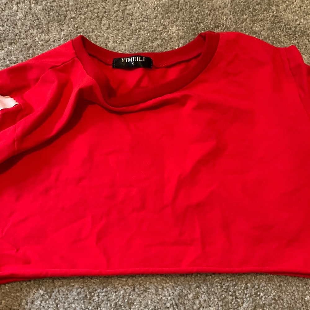 Red crop top with white stripes small